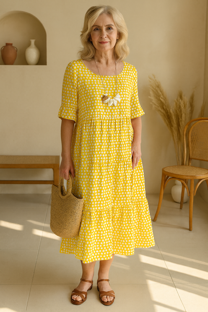 IRIS | VESTIDO MIDI SABLE DE MANGA CORTA