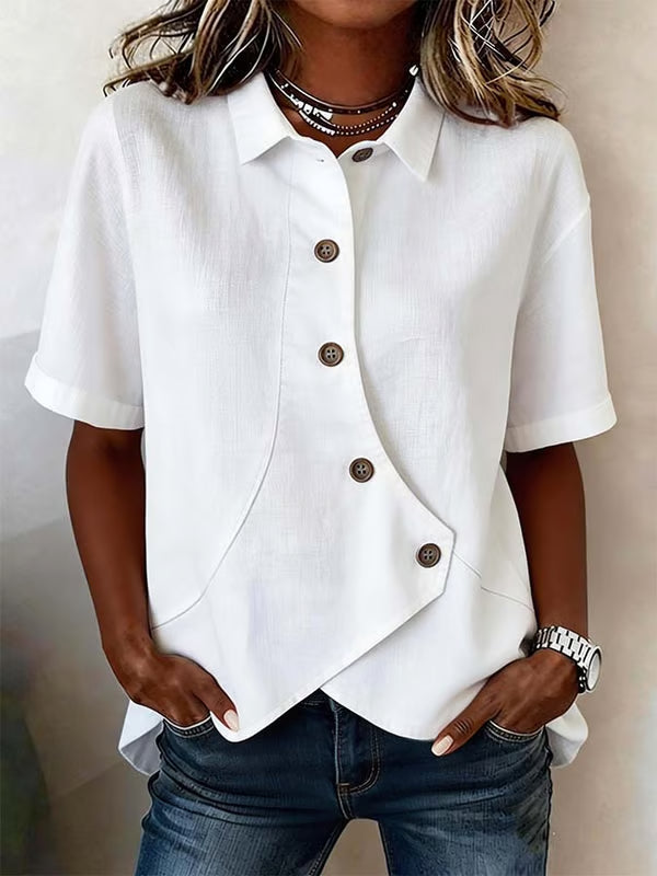 Carmen - Blusa asimétrica elegante de manga corta