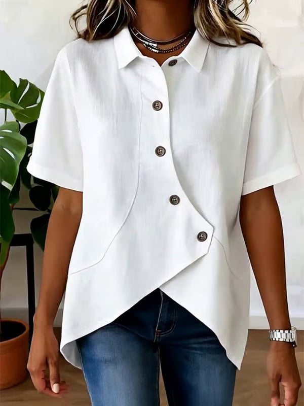 Carmen - Blusa asimétrica elegante de manga corta