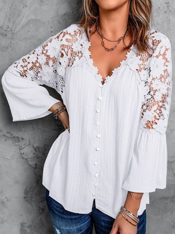 Clara - Blusa con hombros y espalda de encaje ligera y elegante