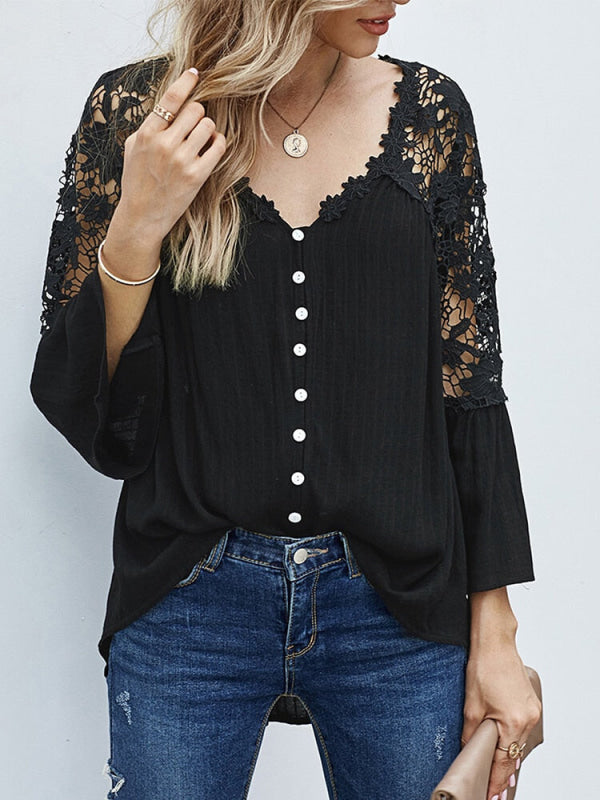 Clara - Blusa con hombros y espalda de encaje ligera y elegante