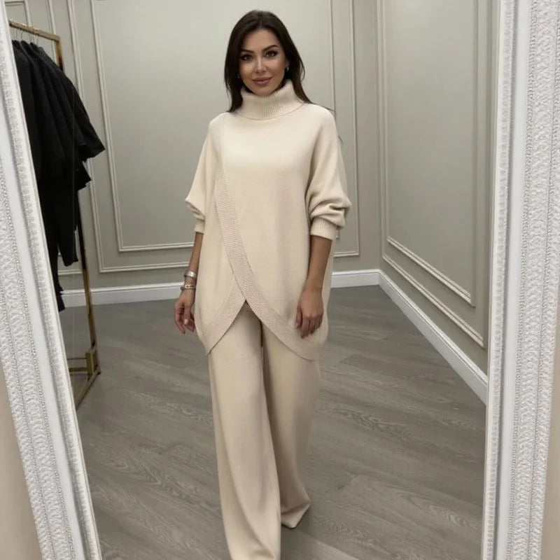 Giulia - Conjunto elegante con jersey asimétrico cruzado y pantalón fluido