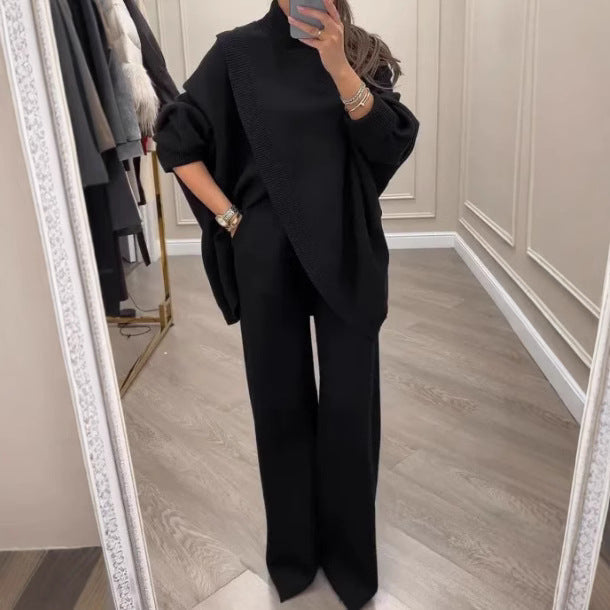 Giulia - Conjunto elegante con jersey asimétrico cruzado y pantalón fluido