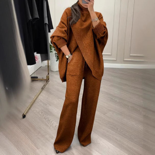 Giulia - Conjunto elegante con jersey asimétrico cruzado y pantalón fluido