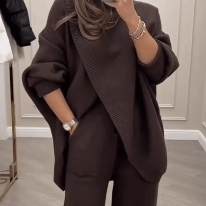 Giulia - Conjunto elegante con jersey asimétrico cruzado y pantalón fluido