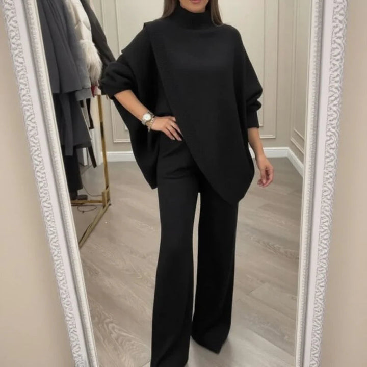 Giulia - Conjunto elegante con jersey asimétrico cruzado y pantalón fluido