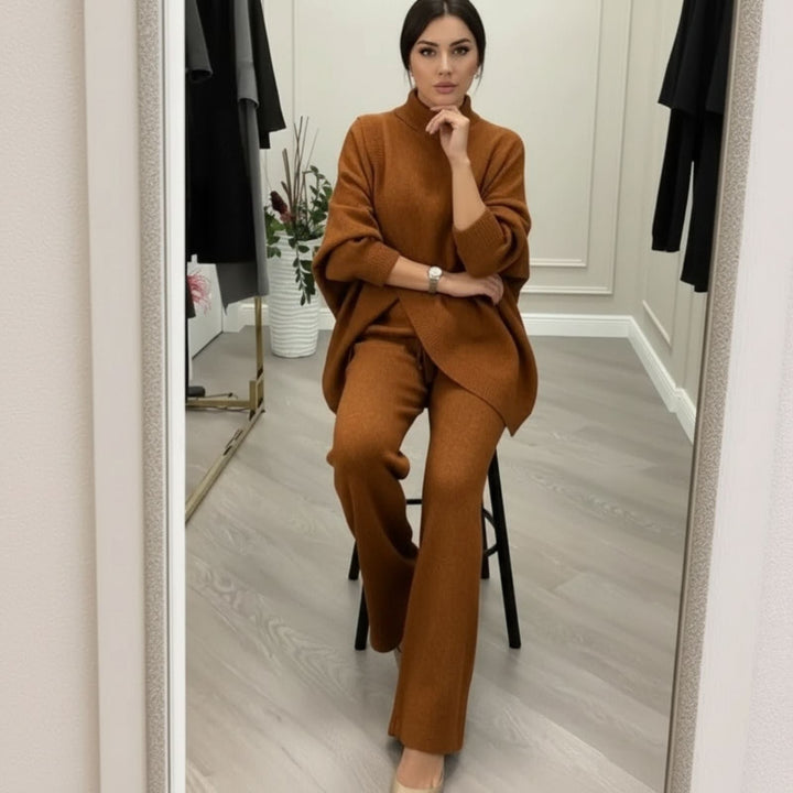 Giulia - Conjunto elegante con jersey asimétrico cruzado y pantalón fluido