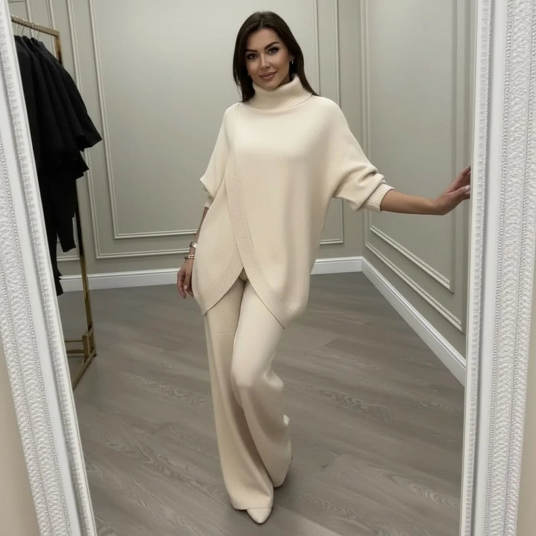 Giulia - Conjunto elegante con jersey asimétrico cruzado y pantalón fluido