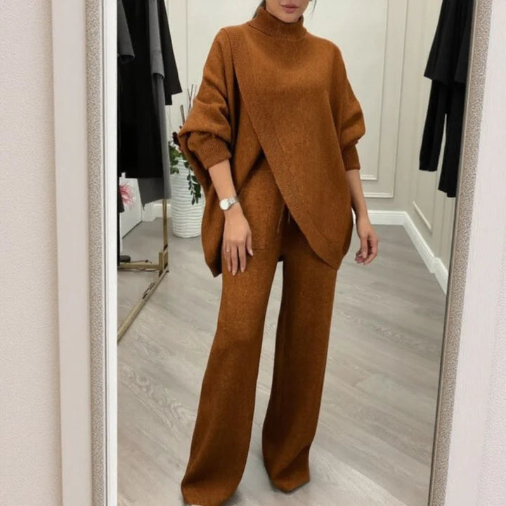 Giulia - Conjunto elegante con jersey asimétrico cruzado y pantalón fluido