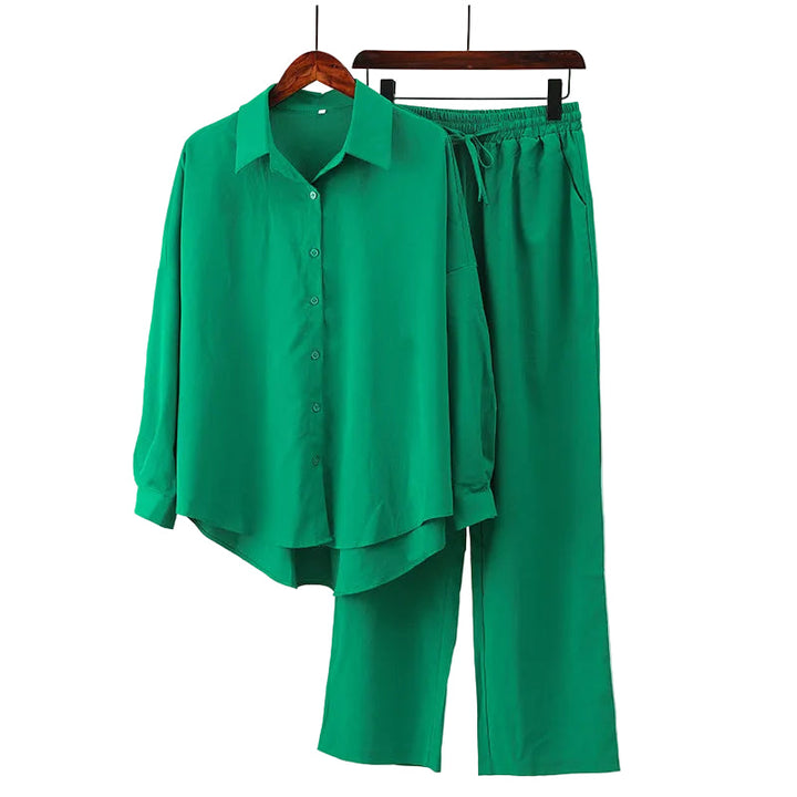 Camila - Conjunto elegante con camisa fluida y pantalón ancho