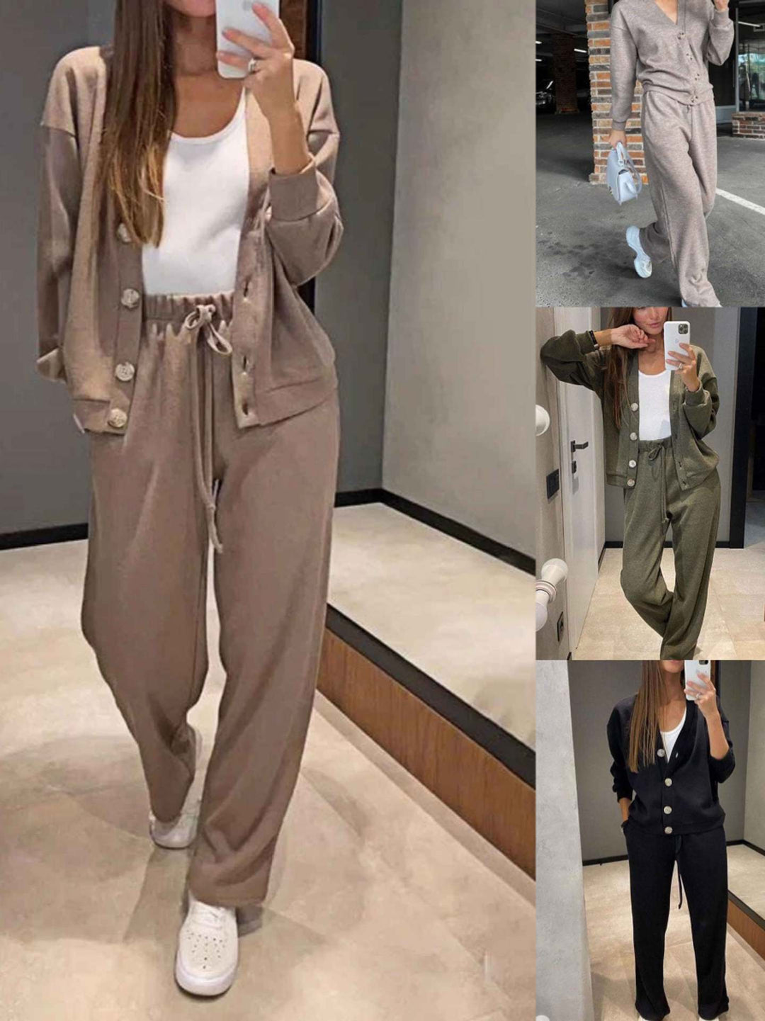 Giulia - Conjunto de punto suave con cárdigan y pantalón