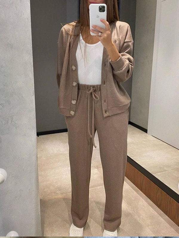 Giulia - Conjunto de punto suave con cárdigan y pantalón