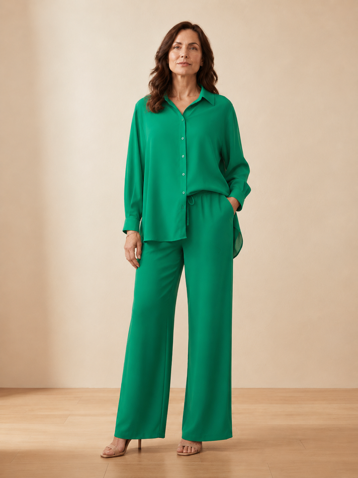 Camila - Conjunto elegante con camisa fluida y pantalón ancho