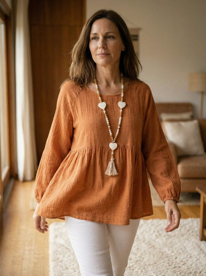 Giselle - Blusa boho de algodón suave con manga larga