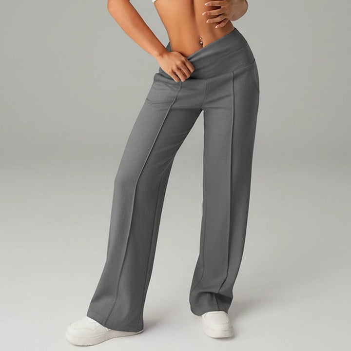 Pantalones casuales de mujer de cintura alta y pierna ancha